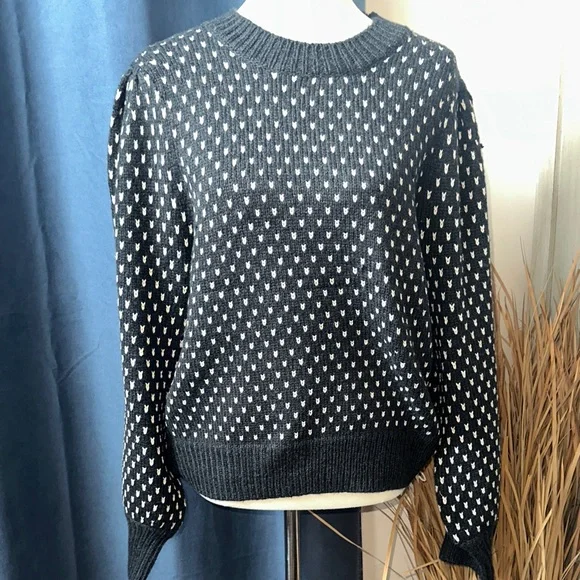 Marine Layer Alma Puff Sleeve Black and White Crew Neck Sweater XL NWT - Picture 5 of 11